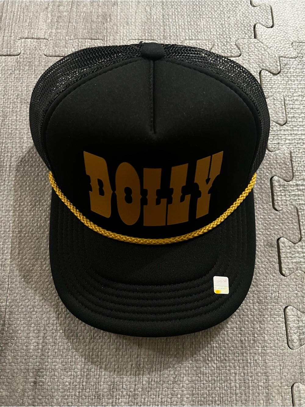 Dolly Black/Gold Trucker Hat Mesh Back Adjustable Snapback Western Men's